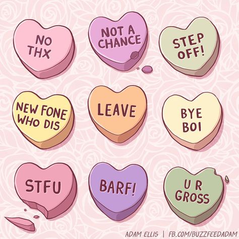 Valentines Quotes Funny, Anti Valentines, Anti Valentines Day, Valentine Stickers, Conversation Hearts, Valentine Hearts, Valentines Wallpaper, Heart Day, Candy Hearts