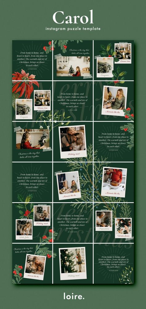 Christmas Instagram Puzzle template by Studio Loire on @creativemarket Instagram Christmas Post, New Year Instagram Post Ideas, Christmas Instagram Feed, Feed Planning, Christmas Motivation, Christmas Instagram Post, Grid Ideas, Instagram Puzzle Template, Christmas Fonts Free