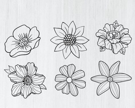 Printable Floral Designs, Floral Print Drawing, Hello Kitty Clipart Free Printable, Floral Outlines, Burned Hats, Flower Line Drawing, Tile Making, Rose Svg, Easy Flower Drawings