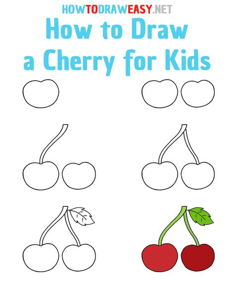 How To Draw A Fruit, How To Draw A Cherry, How To Draw Fruit, Free Stencils Printables Templates, Super Easy Drawings, Cherry Drawing, Elementary Drawing, Stencils Printables Templates, Hand Art Kids