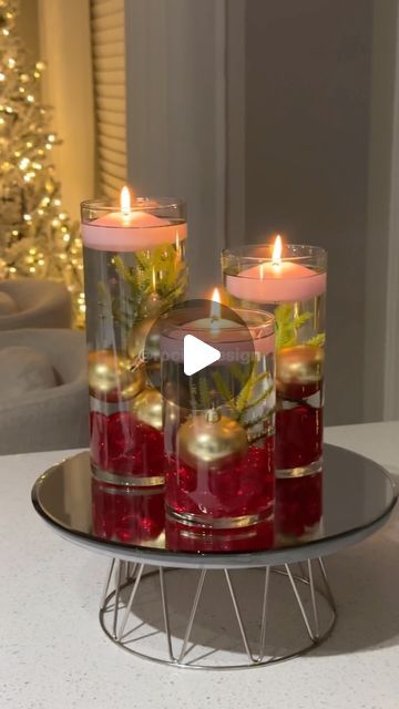 Rocio Ruiz on Instagram: "Christmas Floating candles centerpiece 🤩 beautiful and easy way to decor your house this Christmas season! 🎄Try it! All the materials from Dollar Tree" Holiday Floating Candle Centerpieces, Floating Candle Ideas, Floating Candles Christmas, Floating Candles Centerpiece, Christmas Floating Candles, Diy Floating Candles, Floating Candle Centerpieces, Floating Candle, Gold Holiday