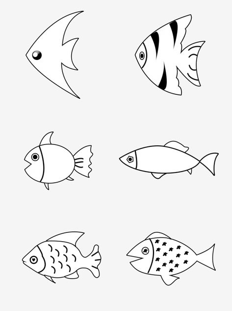 Small Fishes Drawing, Drawing Ideas Easy Fish, Fish Sketch Simple, Small Fish Drawing, Cartoon Fish Drawing, Fish Painting Easy, Drawing Cookies, Simple Fish Drawing, Fish Drawing Simple