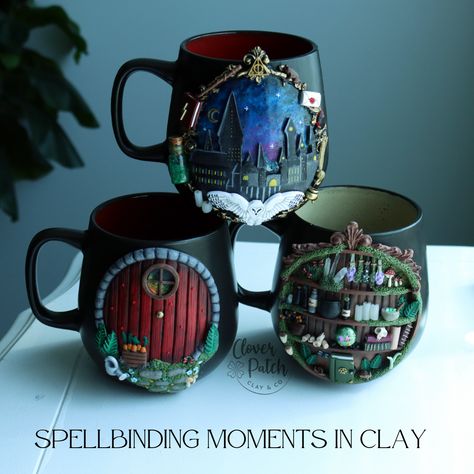 Our polymer clay mugs bring your favorite stories to life, evoking a sense of nostalgia and wonder. Polymer Clay Mugs, Moebius Artist, Clay Box, Antique Phone, Polymer Clay Gifts, Art Journal Cover, Mixed Media Art Canvas, Clay Cup, Clay Fairies