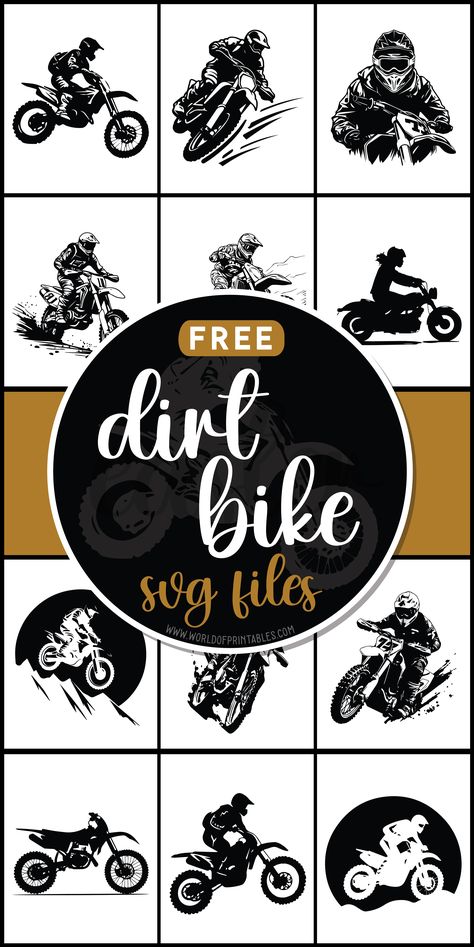 Rev up your crafting with free dirt bike SVG files! Explore adrenaline-pumping designs perfect for adding a thrill to your projects. 🏍️💨 Dirt Bike Svg Free, Motorcycle Svg Free, Free Dirt Bikes, Dirt Bike Design, Dirt Bike Svg, Etching Patterns, Glass Etching Patterns, Diy Stencils, Cricut Svgs