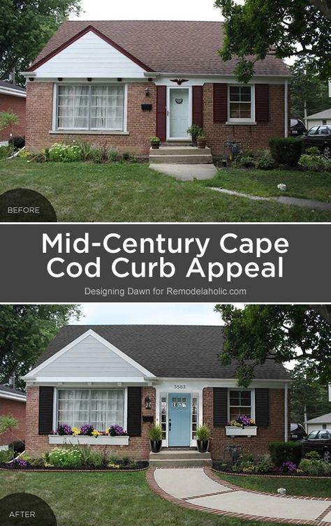 Make your mid-century home feel updated and fresh without losing the historical charm with these easy Cape Cod curb appeal ideas. Brick Ranch, Yard Landscape, Red Brick House, Brick Exterior House, Exterior Makeover, Casa Exterior, Exterior Remodel, Exterior Paint Colors, Remodel Bedroom