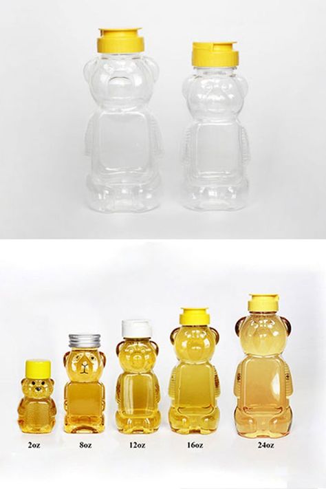 Custom 8oz Cartoon PET Refillable Plastic bear Honey Bottles with Lids Bear Honey Bottle, Honey Storage, Honey Bear Bottle, Bear Bottle, Honey Container, Bear Honey, Honey Bottles, Toys Design, Art Toys Design