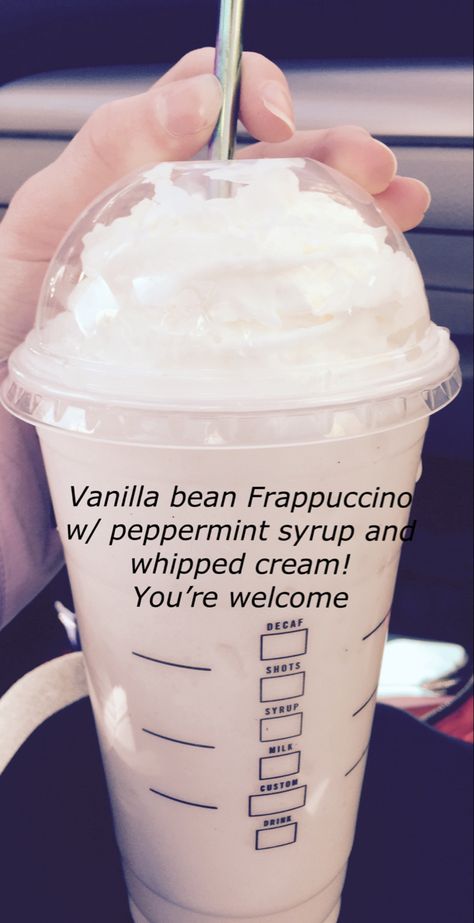 Peppermint Frappe Starbucks, Starbucks Recipes No Caffeine, No Caffeine Drinks, Candy Cane Starbucks Drink, Peppermint Starbucks Drinks, No Caffeine Starbucks Drinks, Starbucks Drinks No Caffeine, No Coffee Starbucks Drinks, Peppermint Syrup