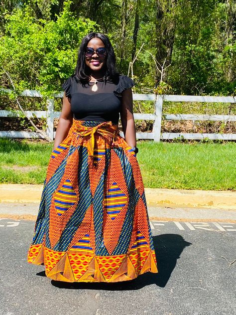 Long Chitenge Skirts, Kente Skirt, Nana Dress, Ankara Shift Dress, Ankara Maxi Skirt, Chitenge Outfits, Robes Wax, Long Hippie Skirts, Long Circle Skirt