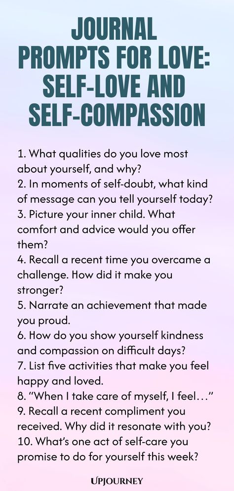 Discover a collection of thoughtful journal prompts to cultivate self-love and self-compassion. Dive deeper into your own journey of understanding and acceptance with these prompts that encourage reflection and growth. Begin your exploration today and embrace the power of loving yourself unconditionally. Self Love Journaling Prompts, Journal Prompts For Love, Shadow Journaling, Therapy Journaling Prompts, Accepting Love, Therapy Journaling, Mindfulness Journal Prompts, Journal Questions, Journal Lists