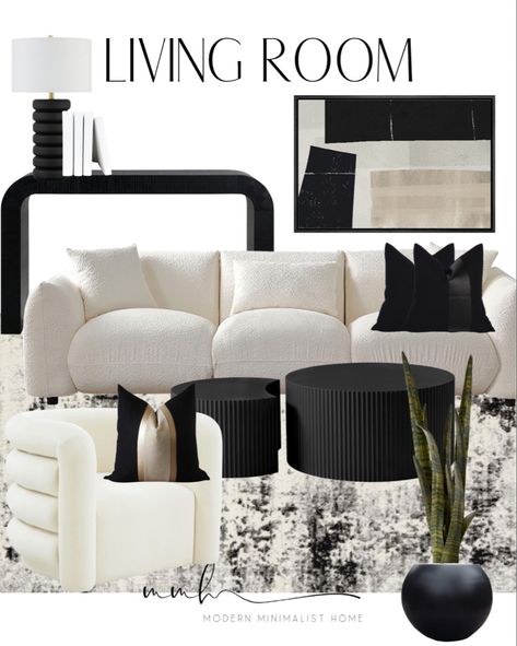 Black And White Living Room Decor Minimalist, Modern Living Room Decor Black And White, White Modern Couch Living Room, Black And White Couch Living Room, Rh Inspired Apartment, Really Small Living Room Ideas, Mid Century Modern Living Room Black And White, Black White Brass Living Room, Modern Living Room Apartment Ideas