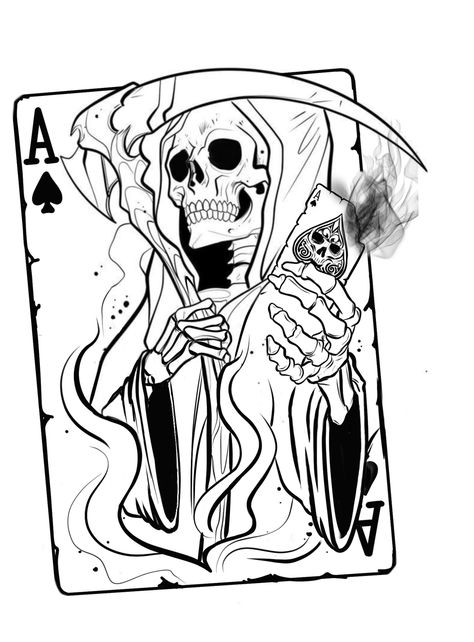 Ace Of Spades Drawing, Cute Female Tattoos, Grim Reaper Tattoo Stencil, Santa Muerte Tattoo Stencil, Mummy Drawing, Reaper Tattoo Designs, Santa Muerte Tattoo, Small Music Tattoos, Acab Tattoo