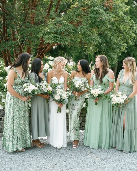 I loved this day so much!🥹 And these bridesmaid dresses are P E R F E C T I O N😍 Mismatched dresses will forever have my heart. Just waiting for the day I can photograph some mismatched suits too! Vendors Venue - @santuccifarmevents Hmua - @stylingwithkaitlyn Florals - @flowersbygeorge Food - J & L bbq - - - #washingtonphotographer #pnwphotographer #bellingham #seattle #bellinghamweddingphotographer #seattleweddingphotographer Spring Wedding Bridesmaids Dresses Green, Mismatched Green Wedding Party, Garden Wedding Bridesmaid Dresses Green, Mismatched Sage Green Bridesmaid Dresses, Assorted Green Bridesmaid Dresses, Four Bridesmaids Mismatched, Mix And Match Bridesmaid Dresses Fall, Mixed Matched Bridesmaids Dresses, Bridesmaids Shades Of Green