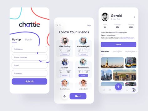 Chattle - Social Network App by Indra Lesmana on Dribbble Social App Design, Social Networking Apps, App Design Layout, Mobile Interface, Mobile Ui Design, Design Theme, App Design Inspiration, Mobile App Ui, App Interface