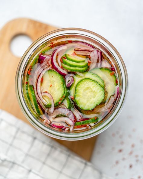 Quick-Pickled Cucumber Salad Pickled Cucumber Salad, Quick Pickled Cucumbers, Cucumbers And Onions, Homemade Pickles, Cucumber Recipes Salad, Clean Food Crush, Food Crush, Pickled Veggies, Pickled Vegetables