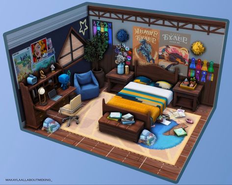 Sims 4 Teen Boy Room, Teen Boy Room Decor, Ts4 Builds, Sims Rooms, Teenager Bedroom Boy, Teenage Boy Room, Sims Houses, Sims Builds, Sims 4 Bedroom