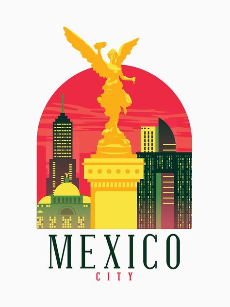 Mexico City Design, Mexico City Art, Mexico City Skyline, Vintage Postcards Travel, City Postcard, Minimal Painting, Travel Art Print, National Park Posters, Print Decals