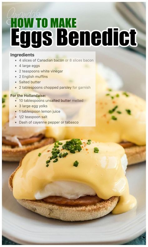 Easy Egg Benedict Recipe, Egg Benedict Sauce, Eggs Benedict Hollandaise Recipe, Basic Breakfast Ideas, Egg Receips, Egg Benedict Recipe, Eggs Benedict Hollandaise, Easy Eggs Benedict Recipe, Recipes With Eggs