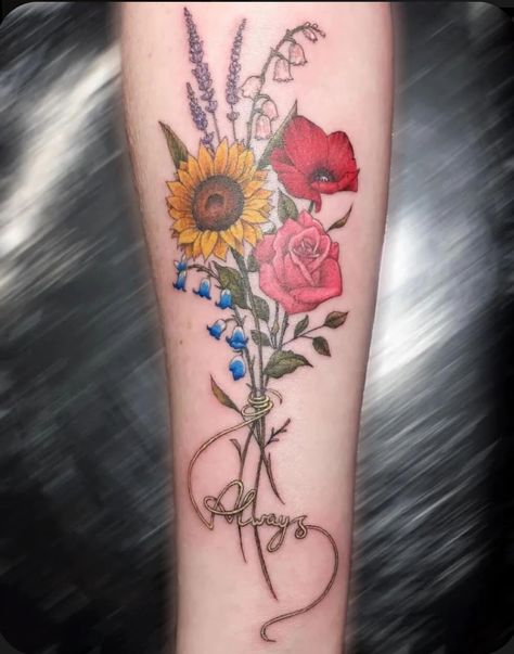 Lily Of The Valley And Sunflower Tattoo, Poppy And Lily Of The Valley Tattoo, Lily Of The Valley And Rose Tattoo, Mum Tattoo Ideas, Tats Designs, Poppy Tattoo Meaning, Daisy Tattoo Meaning, California Poppy Tattoo, Nana Tattoo