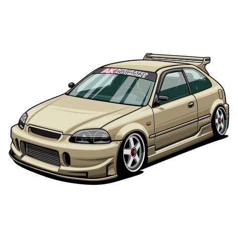 Honda Civic EK. Owner: @thrillerpino Want some cool art with your car? Write me a direct message. Jdm Car Drawings, Civic Drawing, Jdm Illustration, Jdm Art, Cars Vector, Honda Civic Car, Civic Ek, Civic Car, Car Max