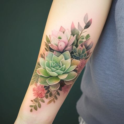 Succulent Shoulder Tattoo, Succulents Tattoo, Succulent Tattoos, Succulent Tattoo Ideas, Tattoo Cactus, Succulent Tattoo, Flor Tattoo, Succulent Theme, Tattoo Japanese Style