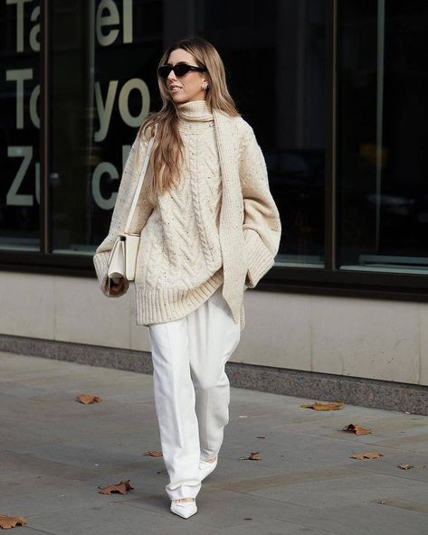 Shop the Ganni Cable-Knit Jumper Influencers Are Loving | Who What Wear UK Cable Knit Sweater Outfit, Knit Sweater Outfit, Fall 24, Cable Knit Jumper, Oversize Knit, Oversized Knitted Sweaters, Knit Outfit, Winter Knits, Winter Sweaters