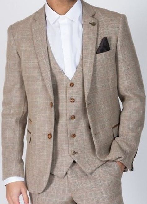 Men's Marc Darcy Beige Tan Checked Tweed 3 Piece Suit Ideal For Weddings Cheap Suits For Men, Wedding Dress Preservation, Check Suit, 3 Piece Suits, Wedding Suits Men, Double Breasted Suit, Coat Pant, Wedding Pics, Suit And Tie