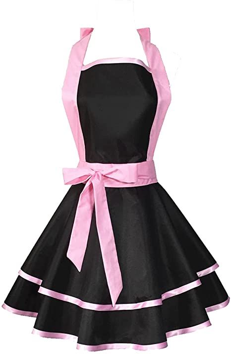 Amazon.com: Hyzrz Lovely Handmade Cotton Retro Black Aprons for Women Girls Cake Kitchen Cook Apron for Mother's Gift (Pink) : Home & Kitchen Ropa Upcycling, Branded Aprons, Girls Cake, Aprons For Women, Kitchen Cook, Black Apron, Retro Apron, Work Aprons, Linen Store