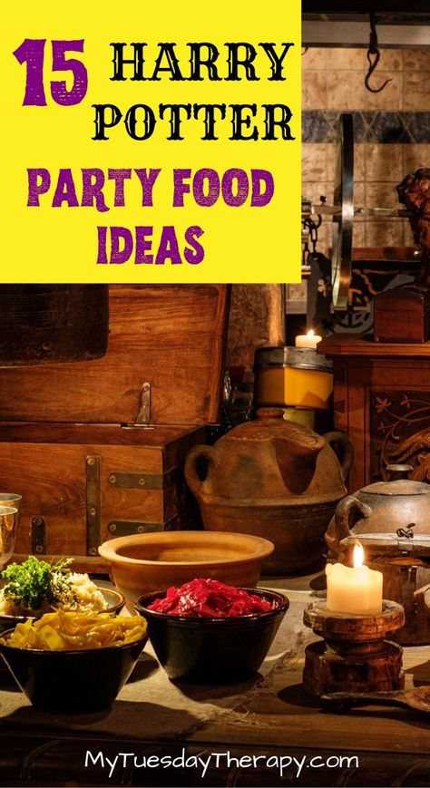 Harry Potter Entree, Hogwarts Feast Food, Harry Potter Food Ideas Dinner Parties, Easy Harry Potter Party, Harry Potter Party Food Ideas, Hogwarts Feast, Harry Potter Adult Party, Adult Birthday Party Food, Harry Potter Party Food