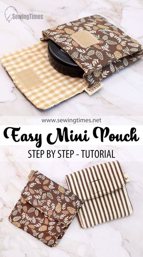 EASY DIY MINI POUCH | No Zipper Small Pouch Sewing Tutorial [sewingtimes] Small Fabric Bags Diy, No Zipper Bag, Beginner Sewing Zipper Pouch, Simple Small Sewing Projects, Sewing Small Bags Zipper Pouch, Sew Pouch No Zipper, Easy Sew Pouch No Zipper, How To Sew Small Pouch, Sewn Pouch Pattern