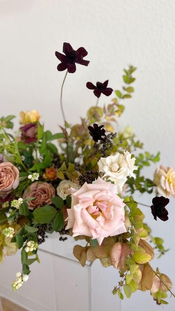 Cosmos Centerpiece, Brown Lisianthus, Autumn Eucalyptus, Privet Berry, Cappuccino Rose, Privet Berries, Lake Flowers, Pink Cosmos, Chocolate Cosmos