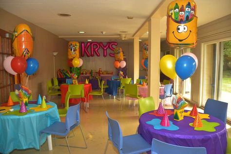 Crayola birthday theme Birthday Party Ideas | Photo 2 of 12 Color Crew Birthday Party Ideas, Crayola Party, Crayola Birthday Party, Crayon Birthday Parties, Crayon Party, Bubble Birthday Parties, Bubble Birthday, Painting Birthday