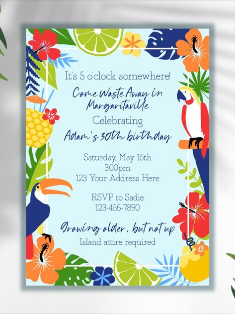 Margaritaville Party Invitations, Margaritaville Party Decor, Margaritaville Birthday Party, Margaritaville Party Ideas, Jimmy Buffet Party Ideas, Jimmy Buffett Party, Luau Birthday Party Invitations, Margaritaville Party, Flamingo Balloons