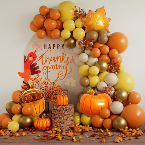 Thanksgiving Balloon Arch Garland Kit Orange Yellow Brown Balloons 134pcs for Fall Harvest Birthday Little Pumpkin Baby Shower Fall Love Bridal Shower Friendsgiving Turkey Party Decorations #ad #happythanksgiving #thanksgiving #thanksgivingparty #thanksgivingpartyideas #thanksgivingpartysupplies #thanksgivingpartytheme #thanksgivingballoons #fallparty #fallpartyideas Thanksgiving Arch Backdrop, Thanksgiving Festival Ideas, Thanksgiving Decorations Balloons, Thanksgiving Balloon Arch, Friendsgiving Backdrop Ideas, Thanksgiving Balloon Decorations, Thanksgiving Balloon Garland, Thanksgiving Theme Party, Thanksgiving Balloons