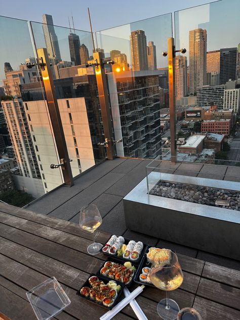 Sushi on rooftop 🫶 sushi!! chicago Chicago Rooftop, Chicago Trip, Post Grad, Chicago Travel, Yorkie, Vision Board, Chicago, New York, Collage