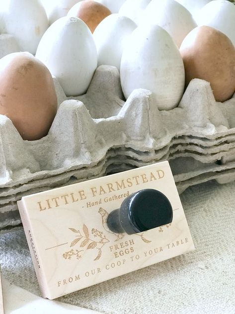 Custom Egg Carton Stamps, Farmhouse Labels and More...by Substation Paperie Egg Carton Stamp Ideas, Farm Fresh Egg Carton Ideas, Egg Carton Stamp, Telur Bebek, Farmhouse Labels, Chicken Business, Homestead Business, Selling Eggs, Egg Stamp