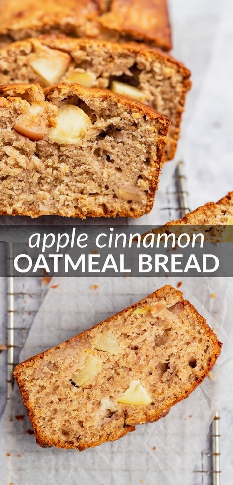 Apple Cinnamon Oatmeal Bread - Deliciously moist and dense cinnamon-spiced quick bread that is packed full of flavour, and LOADED with oats and apple chunks! Cinnamon Oatmeal Bread, Bread And Butter Pickle Recipe, Zucchini Bread Easy, Apple Cinnamon Granola, Bread Zucchini, Cinnamon Loaf, Peach Bread, Easy Zucchini Bread, Bread From Scratch