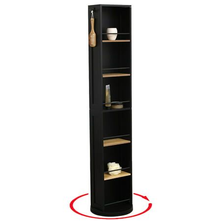 In small-size bathrooms or even in any bathroom, no space should go to waste. This Swivel Storage Tower Cabinet Cebu Organizer Linen Full Length Mirror Bamboo Black is the perfect storage solution. Keep a perfectly organized bathroom and make the best use of limited space with this attractive rotating bathroom furniture. Also, the rotating linen tower takes modern looks and brings bathroom storage to the next level with its clever design. The 360 swiveling round base offers additional convenienc Tower Cabinet, Farmhouse Storage Cabinets, Organizing Linens, Tall Bathroom Storage Cabinet, Tall Bathroom Storage, Tall Shelves, Metal Storage Cabinets, Maximize Storage, Cabinet Organizer