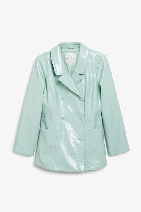 Elegant Green Zara Outerwear, Luxury Green Windbreaker With Pockets, Luxury Green Nylon Windbreaker, Zara Green Long-sleeve Blazer, Blue Blazer Women, Zara Light Blue Button-up Blouse, Balloon Sleeve Shirt, Pretty Tops, Design Jacket