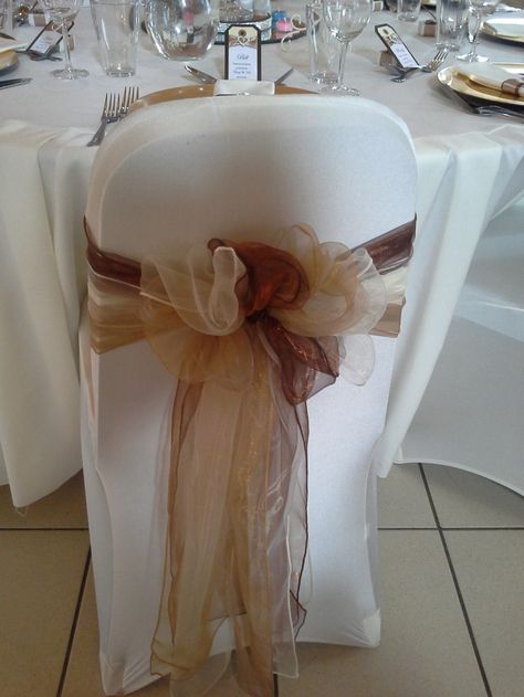 Chair bow in autumnal shades of brown. www.elshamhallevents.co.uk 50 Shades Of Brown Party Theme, Shades Of Brown Party, Ivory Chair, Birthday Dinner Invitation, Chair Bows, Chair Covers Wedding, Wedding Color Inspiration, Brown Wedding, Chair Sashes