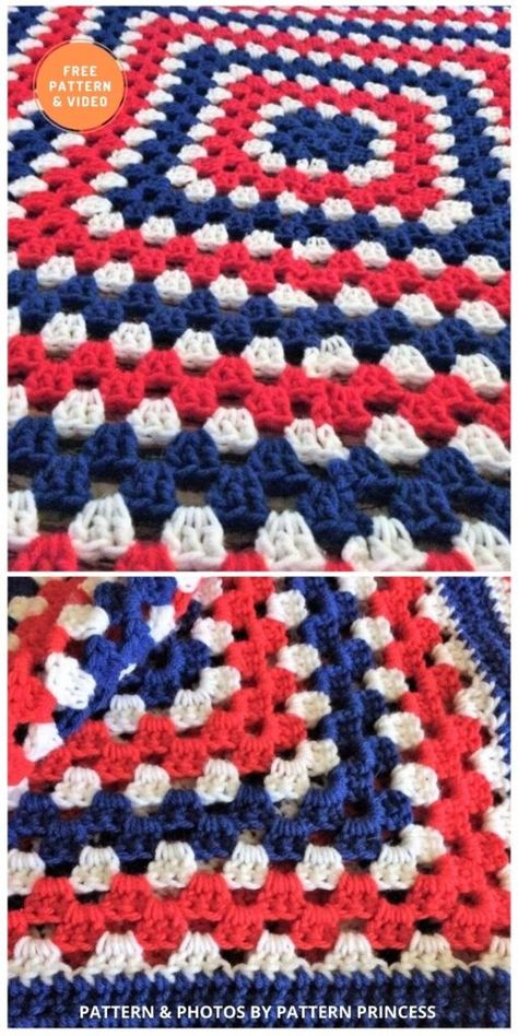 Patriotic Granny Square Blanket, Crochet Patriotic Afghan Patterns Free, Crochet 4th Of July, American Flag Blanket, Blue Baby Blanket, Afghans Crochet, Unique Blankets, Crochet Supplies, Book Pins