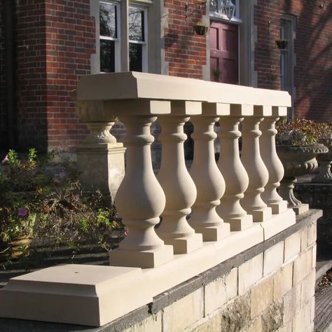 Stone Balustrade, Building A Patio, Stone Columns, Front Patio, Cast Stone, Garden Buildings, Stately Home, Garden Planning, Railing