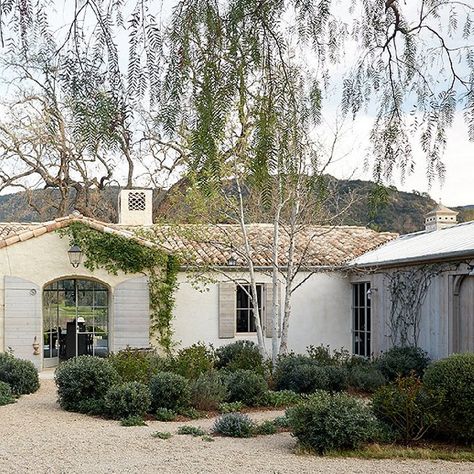 Rustic shutters and tile roof - Patina Farm (Brooke Giannetti) European country farmhouse in Ojai. #patinafarm #farmhouseexteriors California Landscaping, Brooke Giannetti, Modern Farmhouse Decor Ideas, Patina Farm, Rustic Shutters, European Cottage, Tile Roof, Farm Lifestyle, European Farmhouse