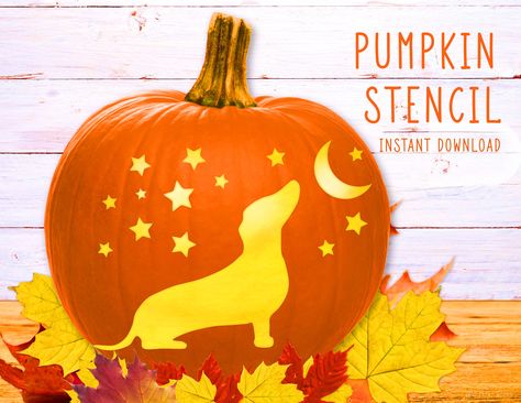 Dog Pumpkin Carving, Lantern Pumpkin Carving, Dachshund Pumpkin, Pumpkin Carving Template, Halloween Dachshund, Dachshund Painting, Printable Stencil, Halloween Pumpkin Stencils, Pumpkin Stencils