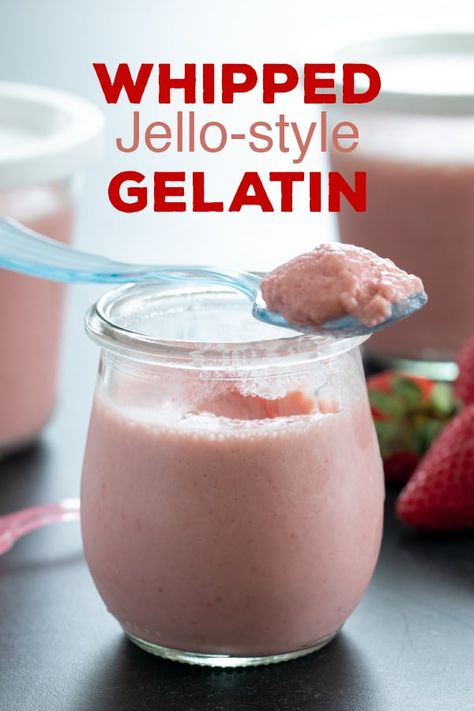 This easy whipped JELLO-style gelatin recipe with a mousse-like texture and fresh fruit flavor is the perfect no-bake easy, light dessert for warmer months. #gelatin #mousse #glutenfree Home Made Jello Recipes Fruit Juice, Recipes With Unflavored Gelatin, Vegan Jello Recipe, Whipped Jello Recipes, Unflavored Gelatin Recipes Desserts, Whipped Jello Dessert, Recipes With Jello Powder, Gelatin Mousse, Whipped Jello