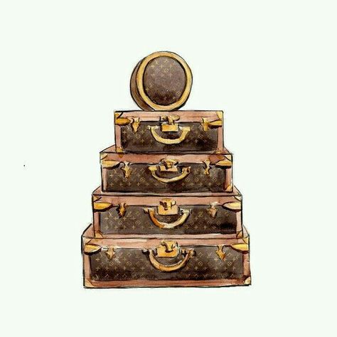 Louis Vuitton luggage Travel Bag Illustration, Luggage Illustration, Louis Vuitton Watercolor, Louis Vuitton Suitcase, Vintage Trunk, Louis Vuitton Trunk, Monogram Art, Louis Vuitton Luggage, Bag Illustration