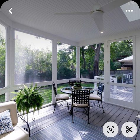 Screened Porch On Deck, Deck Off Of Screened In Porch, Year Round Screened In Porch, Covered Porch To Sunroom, Screened Outdoor Patio Ideas, Screened In Porches Ideas, Elevated Screened In Porch, Screened Porch Railing, Small Screened Porch Ideas