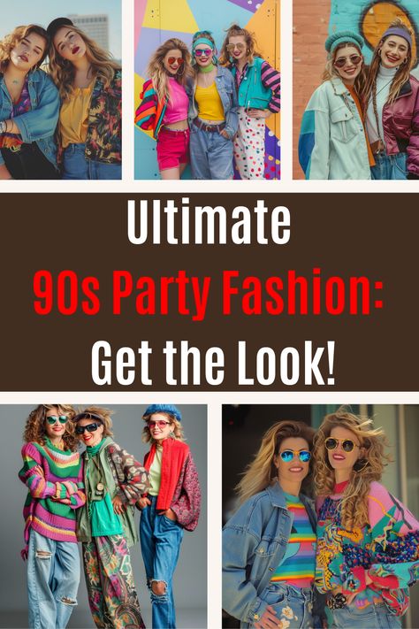 Step back in time with the ultimate 90s party fashion guide! Whether you're into grunge, hip hop, or preppy styles, these outfits will make you the star of the show. Embrace the era of denim jackets, platform shoes, and crop tops. Get ready to party like it's 1999! 90s Fashion For Spirit Week, Trendy 80s Inspired Outfits, 90s Decade Day Spirit Week, Women’s 90s Fashion, 90s Jacket Outfits, 90 Costume Ideas 90s Party Outfit, 90’s Hip Hop Fashion, 90 Party Outfits, 90s Dress Up Day