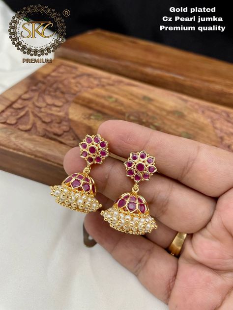 One luts Muthyala Buttalu Earrings, Pearl Jumkha Earrings, Gold Buttalu Earrings Latest, Buttalu Designs, Jadau Jwellery, Indian Gold Necklace Designs, Temple Jewellery Earrings, Jhumka Designs, Gold Bangles For Women