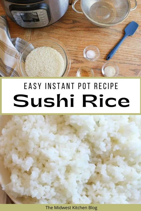 Sushi rice in the instant pot is super easy to make! It's light, fluffy, tangy and so perfect! Use Instant pot sushi rice to make homemade sushi rolls or sushi bowls! This rice takes 20 minutes to make inside your instant pot or pressure cooker! Pressure Cooker Sushi Rice, Instapot Sushi Rice Recipe, How To Make Sushi Rice Instant Pot, Steam Rice Instant Pot, Sushi Rice Instant Pot, Cooking Sushi Rice, Instant Pot Sushi Rice, Perfect Sushi Rice, Make Sushi Rice