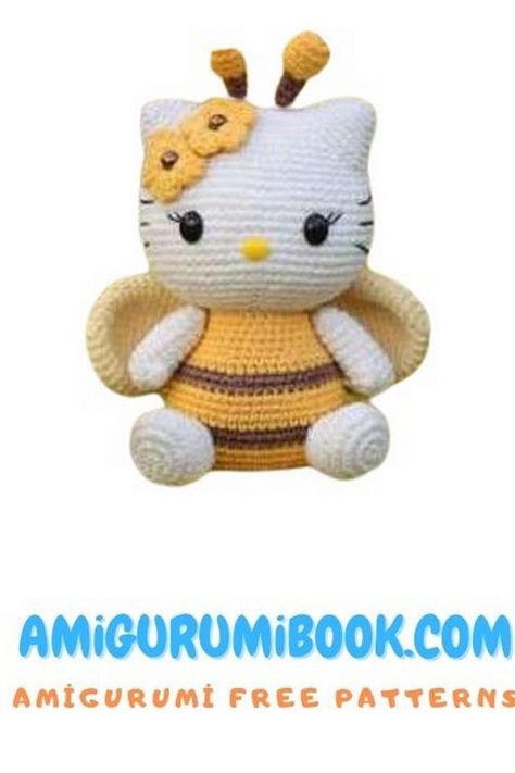 Hello Kitty in Costumed Amigurumi Free Pattern - Free Amigurumi Crochet Patterns Hello Kitty Amigurumi Patron Gratis, Crochet Hello Kitty Free Pattern, Hello Kitty Amigurumi Free Pattern, Hello Kitty Crochet Pattern Free, Crocheted Stuffies, Amigurumi Hello Kitty, Hello Kitty Amigurumi, Kitty Amigurumi, Amigurumi Bee